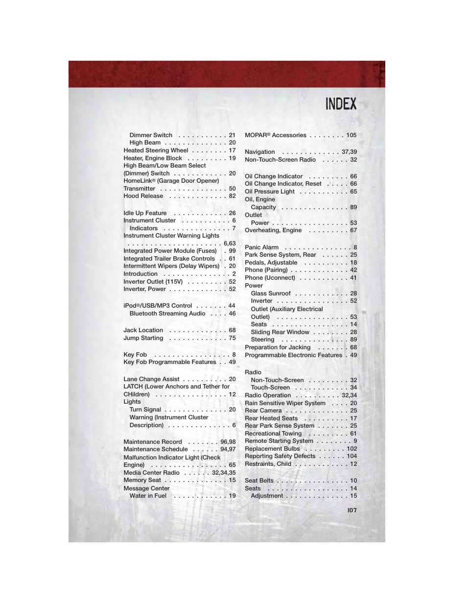 Index | Ram Trucks 2011 3500 - User Guide User Manual | Page 109 / 116