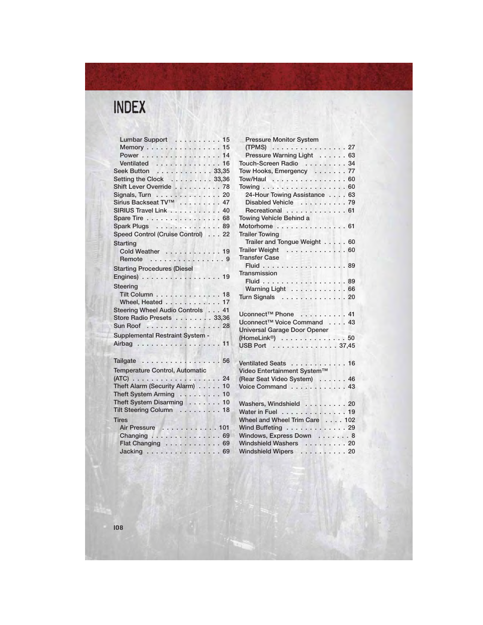 Index | Ram Trucks 2011 3500 - User Guide User Manual | Page 110 / 116