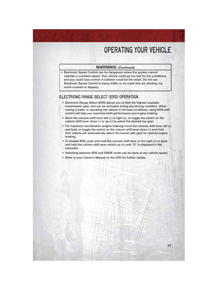 Electronic range select (ers) operation, Operating your vehicle | Ram Trucks 2011 3500 - User Guide User Manual | Page 25 / 116