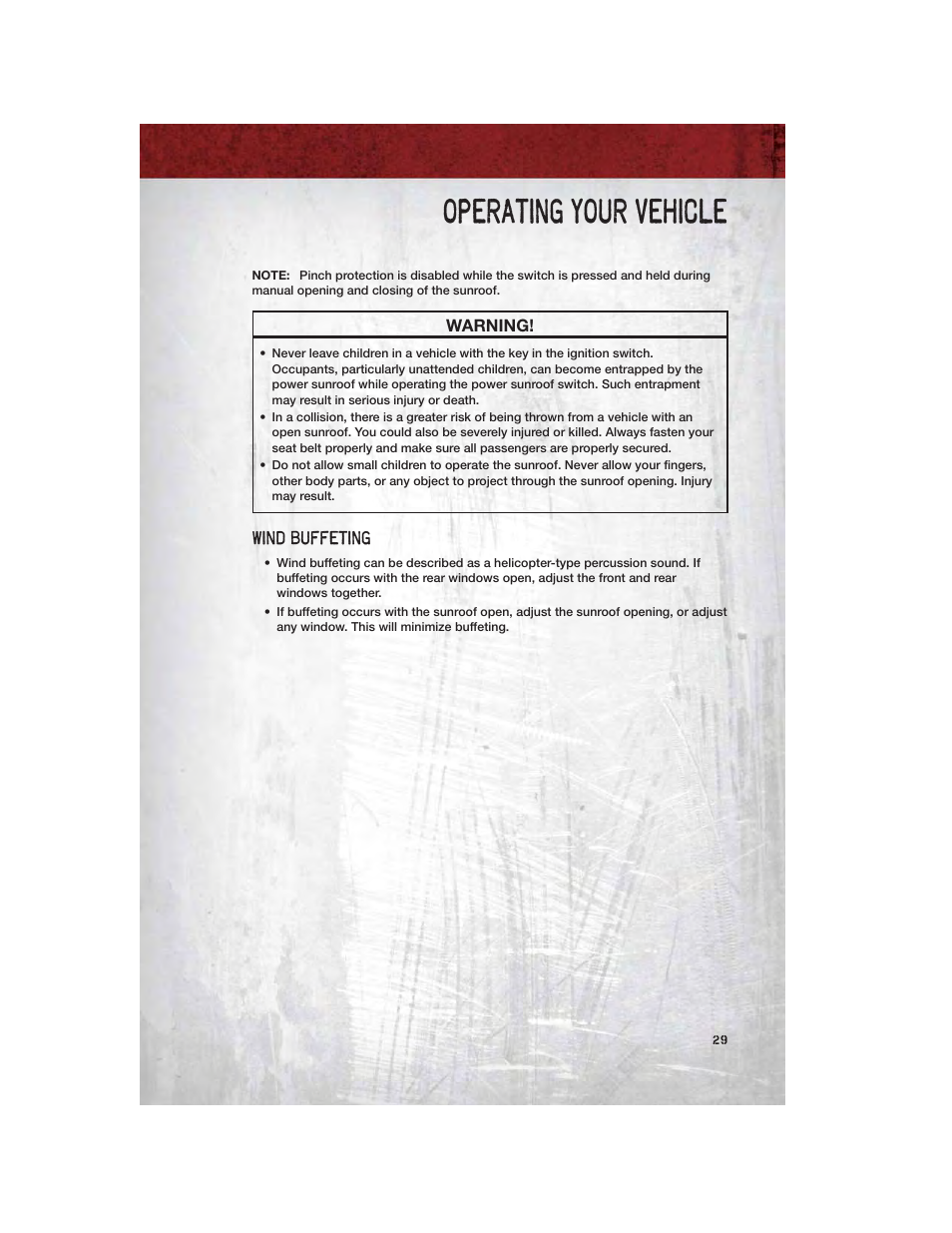 Wind buffeting, Operating your vehicle | Ram Trucks 2011 3500 - User Guide User Manual | Page 31 / 116