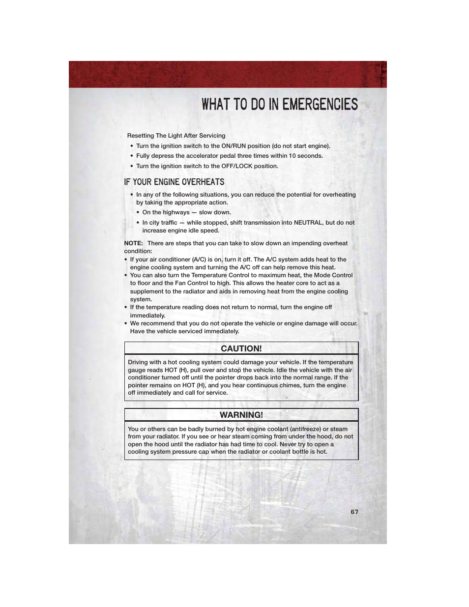 If your engine overheats, What to do in emergencies | Ram Trucks 2011 3500 - User Guide User Manual | Page 69 / 116