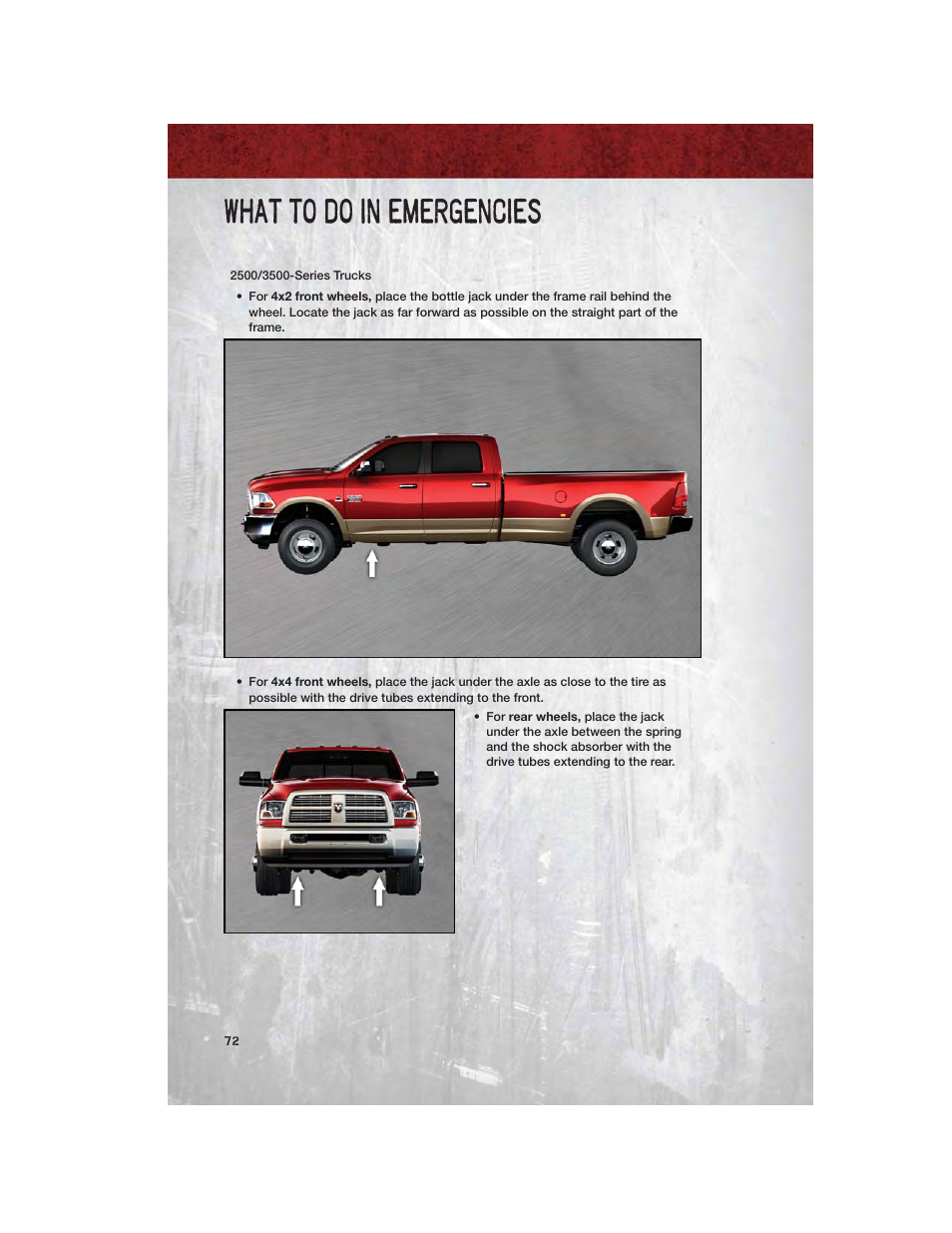 What to do in emergencies | Ram Trucks 2011 3500 - User Guide User Manual | Page 74 / 116