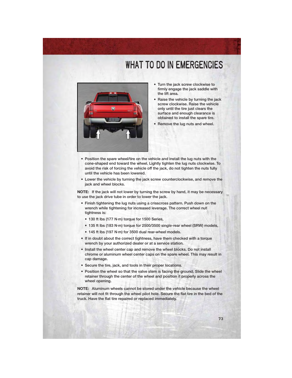 What to do in emergencies | Ram Trucks 2011 3500 - User Guide User Manual | Page 75 / 116