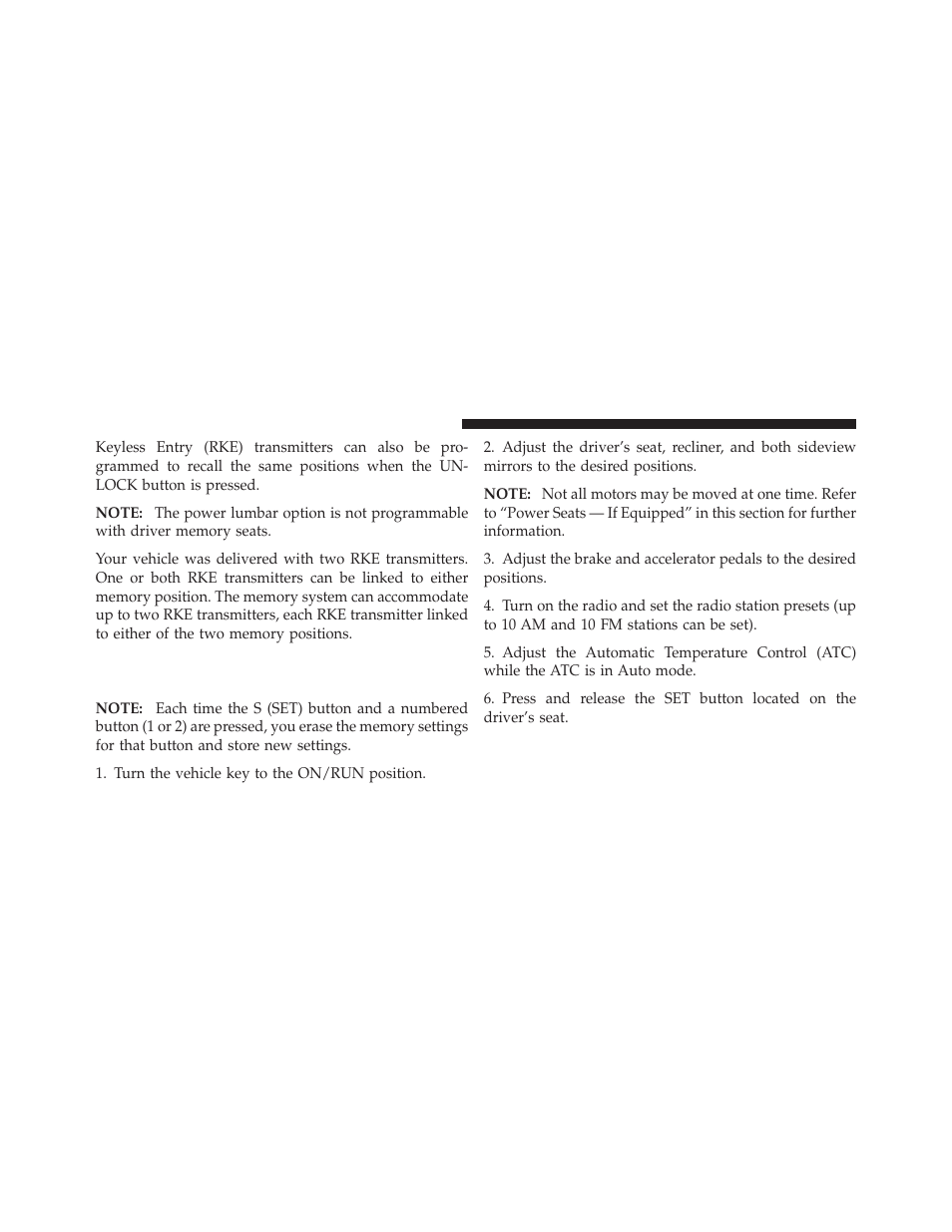 Setting memory positions and linking rke, Transmitter to memory | Ram Trucks 2011 Chassis Cab - Owner Manual User Manual | Page 142 / 494