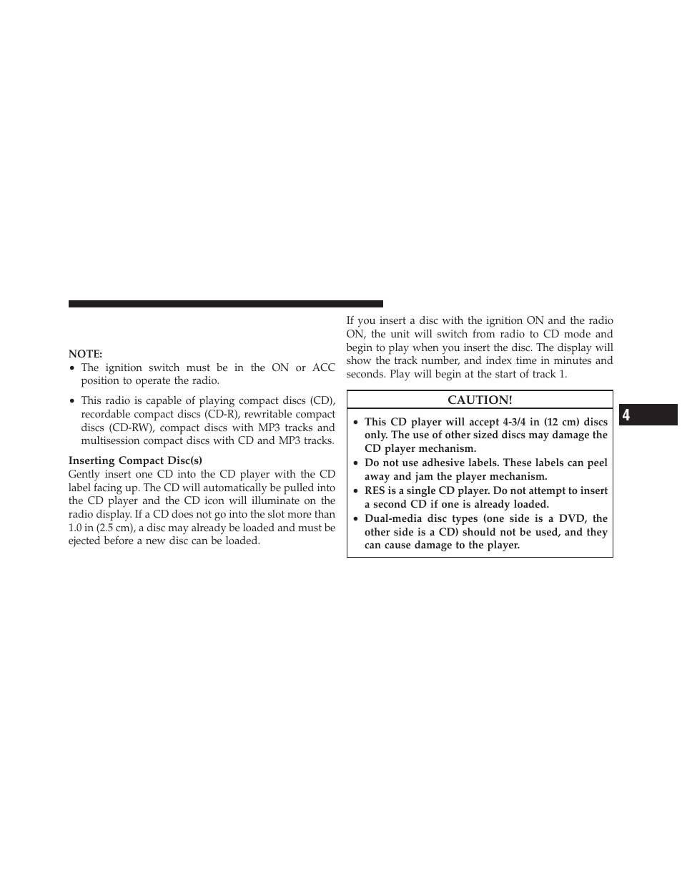 Operation instructions — cd mode for cd, And mp3 audio play | Ram Trucks 2011 Chassis Cab - Owner Manual User Manual | Page 225 / 494