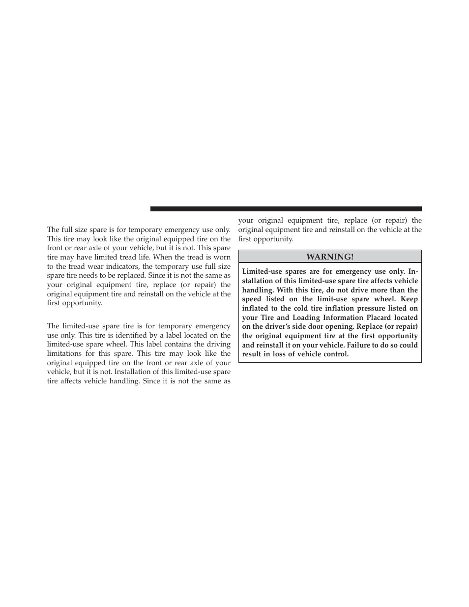 Full size spare – if equipped, Limited-use spare – if equipped | Ram Trucks 2011 Chassis Cab - Owner Manual User Manual | Page 324 / 494