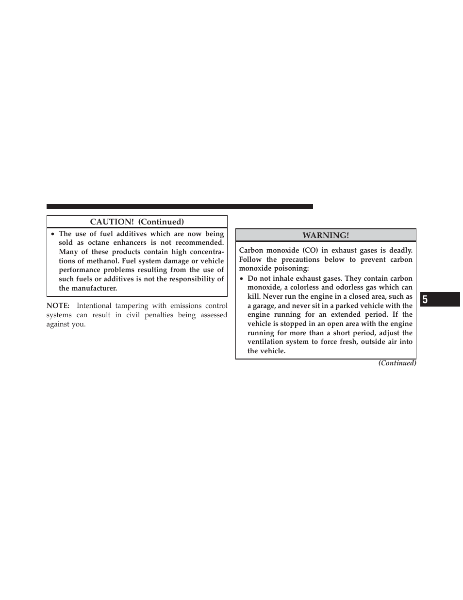 Carbon monoxide warnings | Ram Trucks 2011 Chassis Cab - Owner Manual User Manual | Page 337 / 494