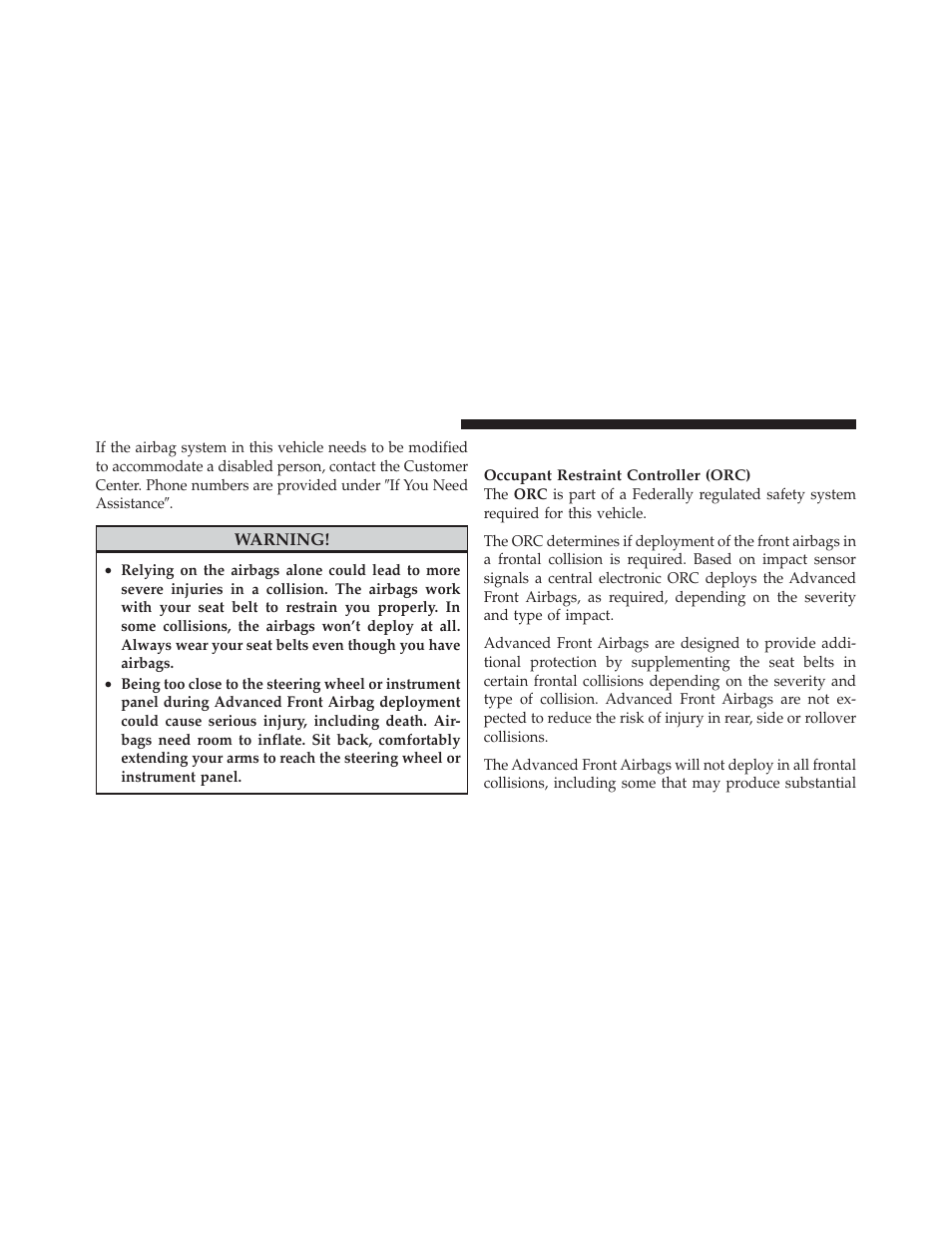 Airbag deployment sensors and controls | Ram Trucks 2011 Chassis Cab - Owner Manual User Manual | Page 58 / 494