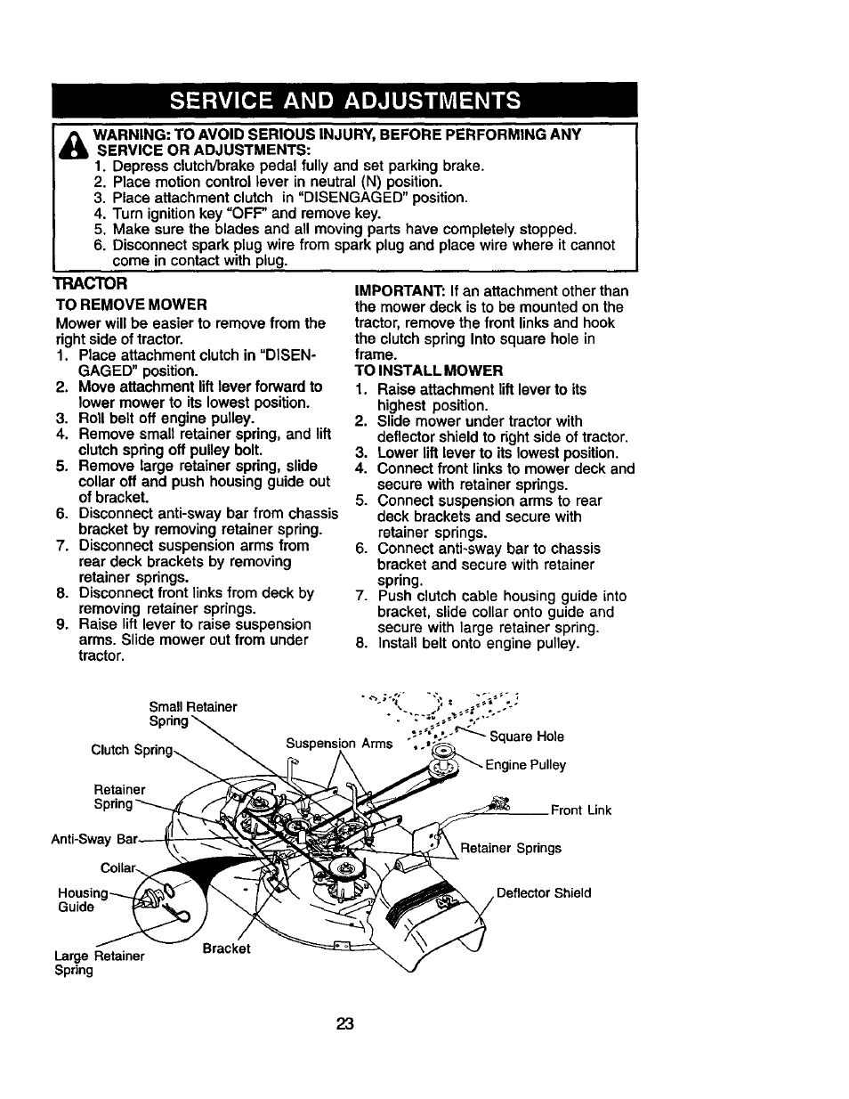 Service and adjustments | Craftsman 917.2720601 User Manual | Page 23 / 60
