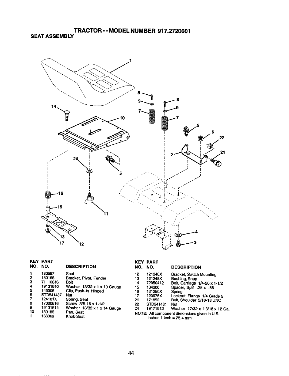 Seat assembly | Craftsman 917.2720601 User Manual | Page 44 / 60