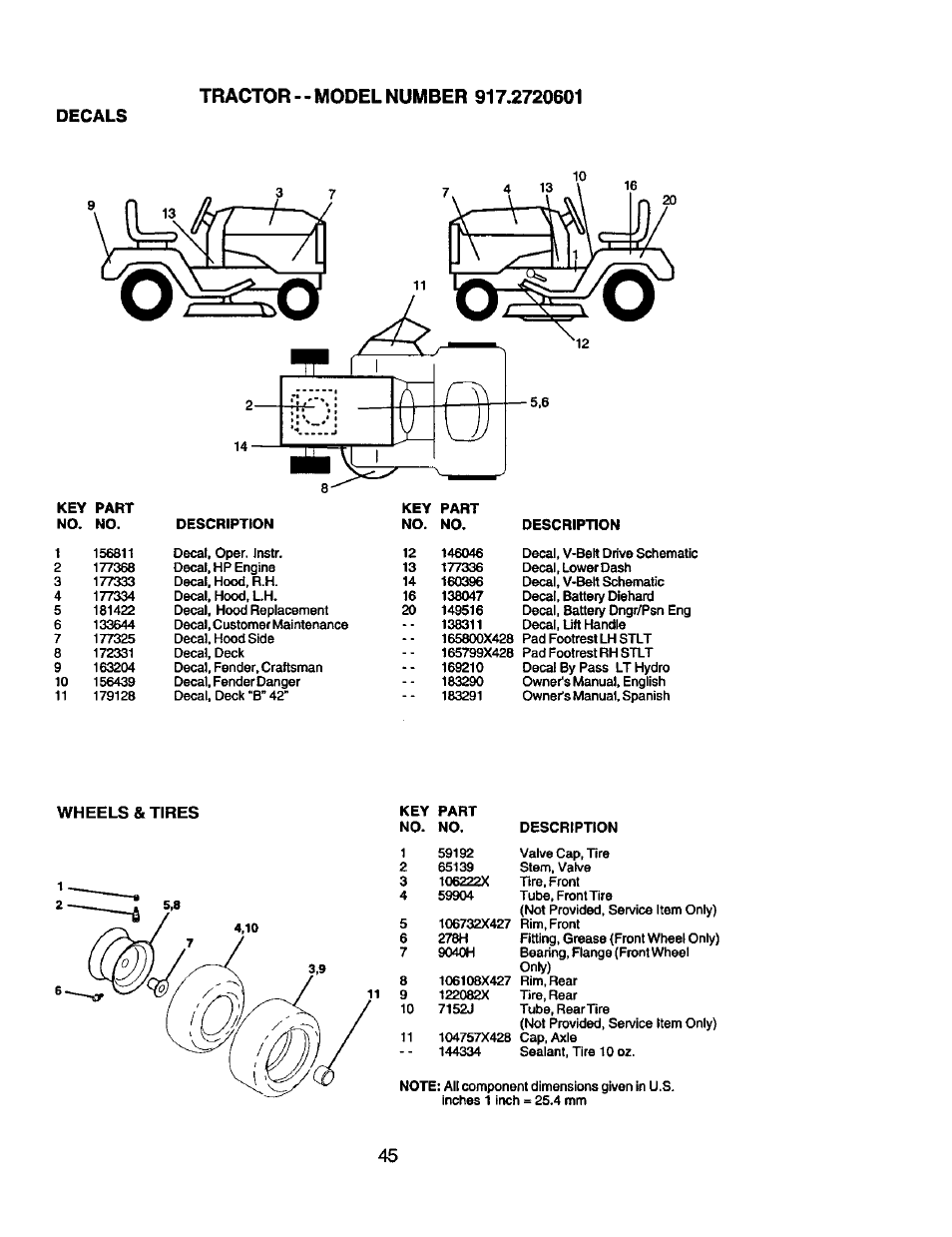 Decals, Wheels & tires | Craftsman 917.2720601 User Manual | Page 45 / 60