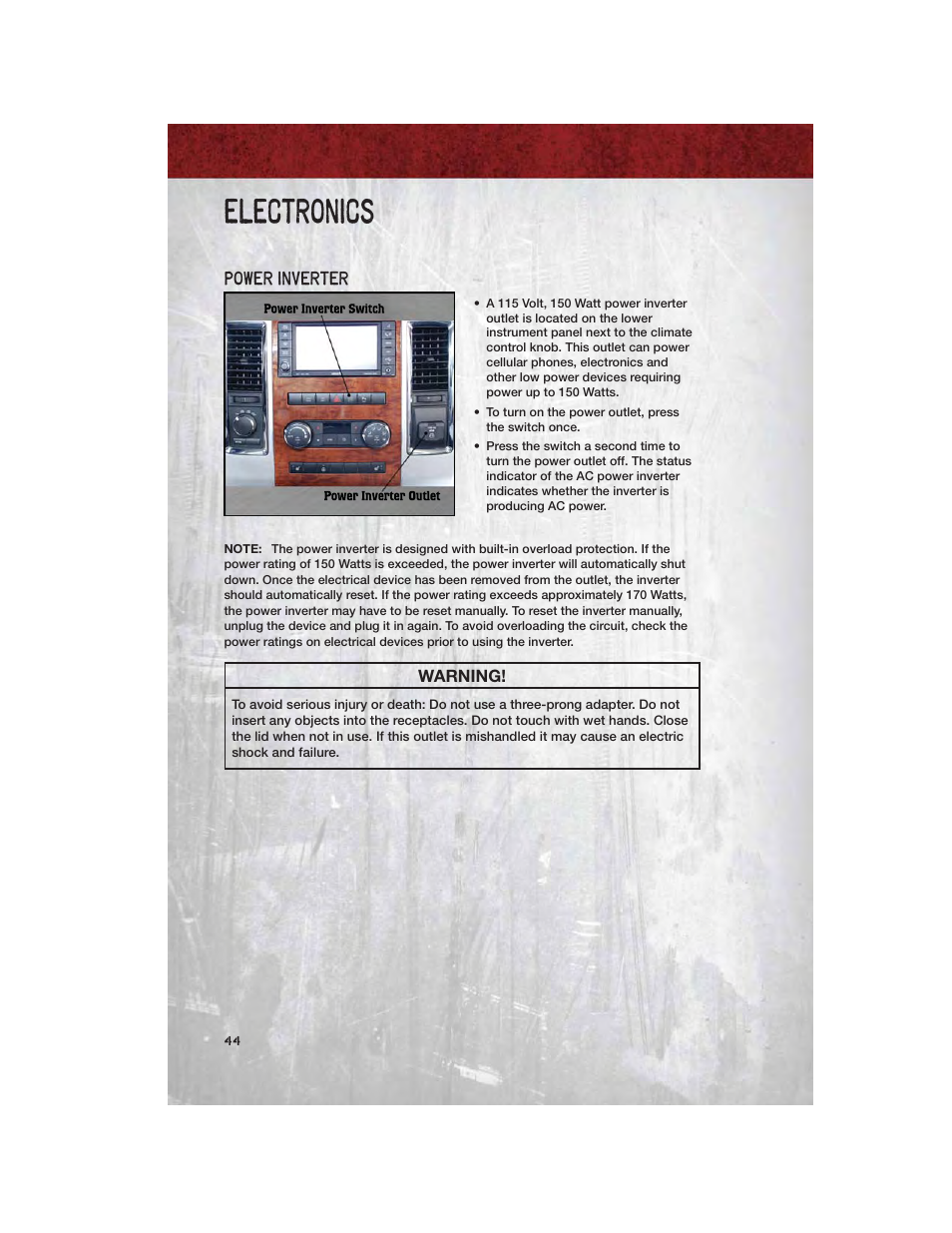 Power inverter, Electronics | Ram Trucks 2011 Chassis Cab - User Guide User Manual | Page 46 / 92