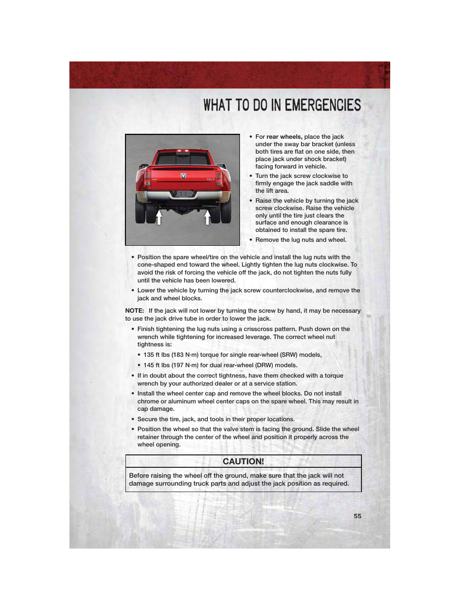 What to do in emergencies, Caution | Ram Trucks 2011 Chassis Cab - User Guide User Manual | Page 57 / 92