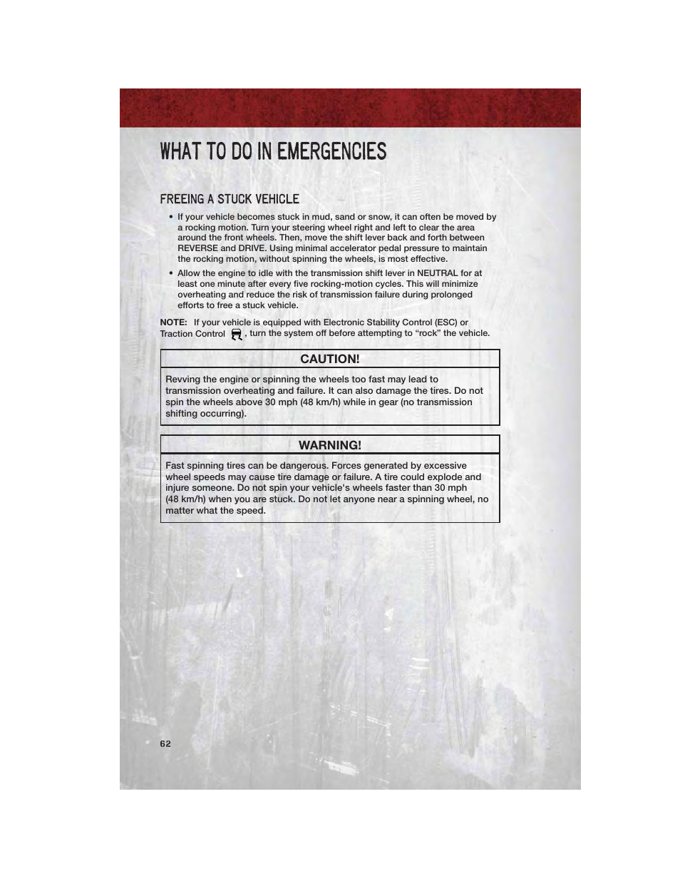 Freeing a stuck vehicle, What to do in emergencies | Ram Trucks 2011 Chassis Cab - User Guide User Manual | Page 64 / 92