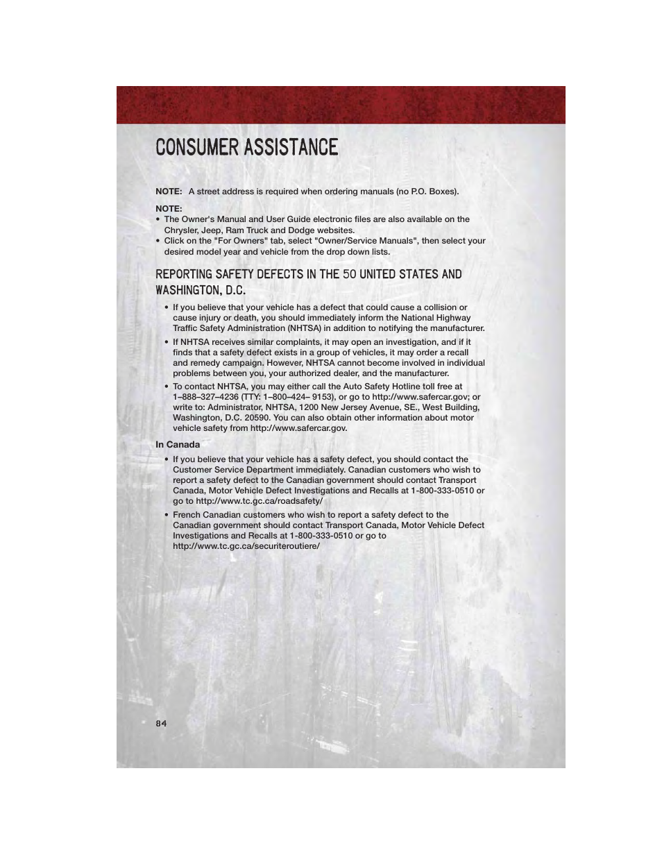 In canada, Consumer assistance | Ram Trucks 2011 Chassis Cab - User Guide User Manual | Page 86 / 92
