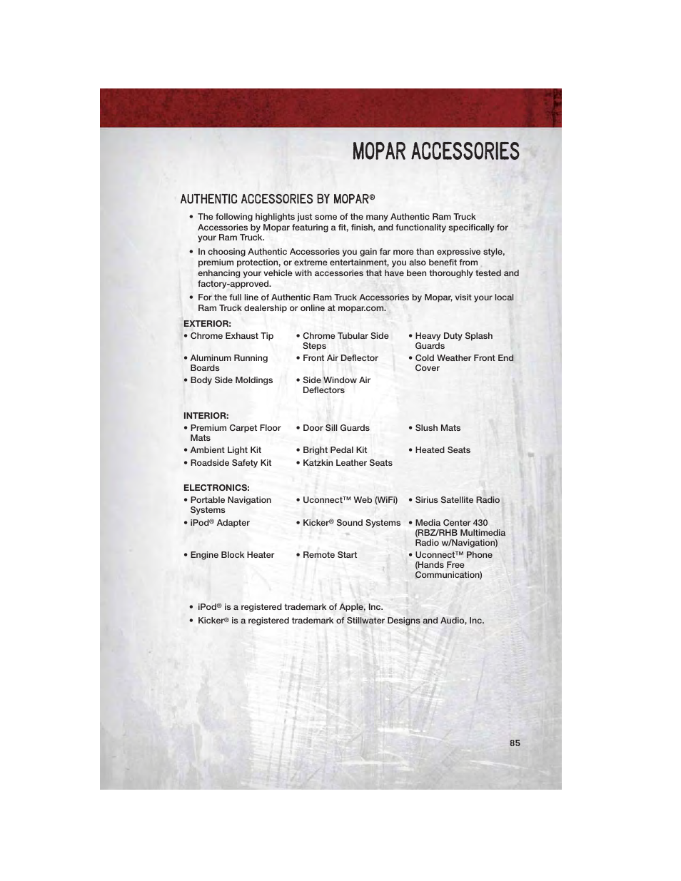 Mopar accessories, Authentic accessories by mopar | Ram Trucks 2011 Chassis Cab - User Guide User Manual | Page 87 / 92