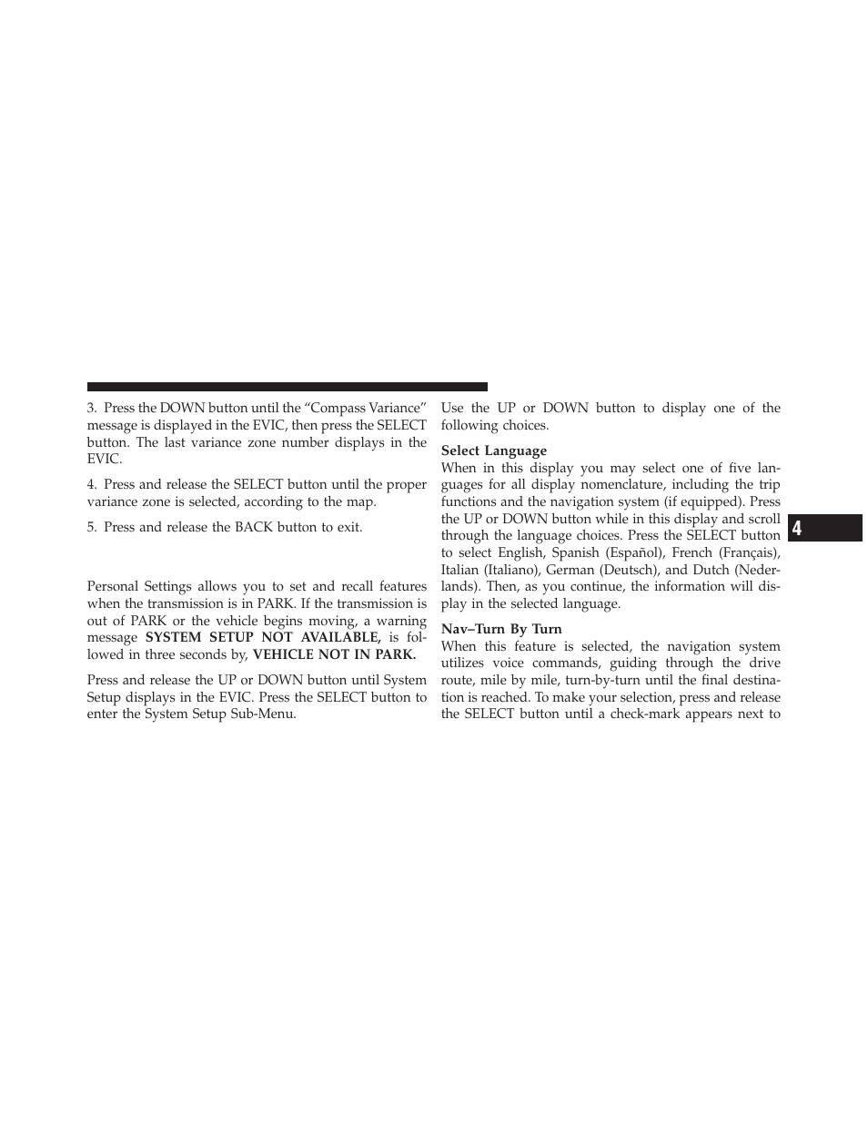 Customer-programmable features (system setup), Customer-programmable features, System setup) | Ram Trucks 2012 3500 - Owner Manual User Manual | Page 283 / 726