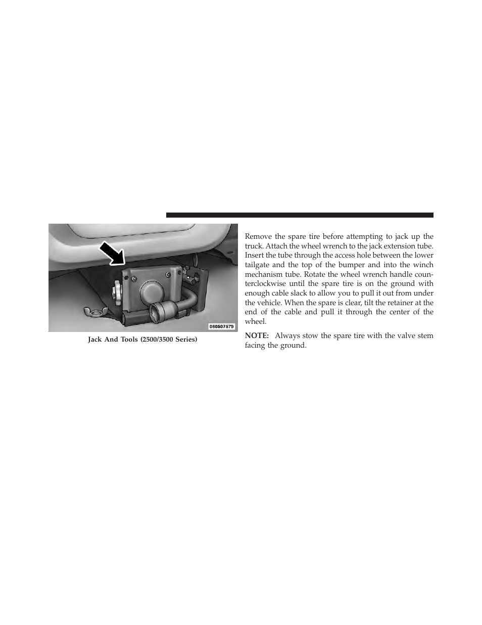 Removing the spare tire | Ram Trucks 2012 3500 - Owner Manual User Manual | Page 588 / 726