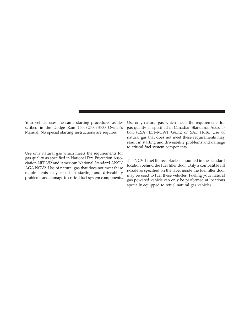 Starting procedures, Fuel requirements, United states | Canada, Adding fuel | Ram Trucks 2012 3500 - CNG Supplement User Manual | Page 28 / 40