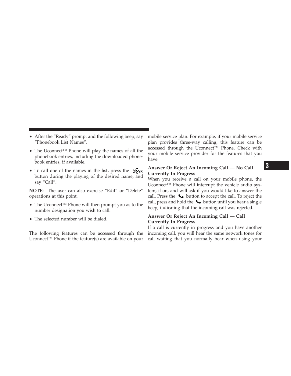 Phone call features | Ram Trucks 2012 Chassis Cab - Owner Manual User Manual | Page 105 / 502