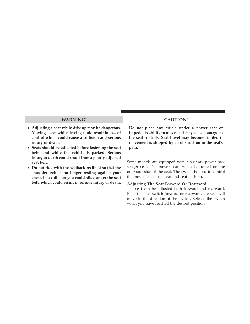 Passenger's power seat — if equipped, Passenger’s power seat — if equipped | Ram Trucks 2012 Chassis Cab - Owner Manual User Manual | Page 132 / 502