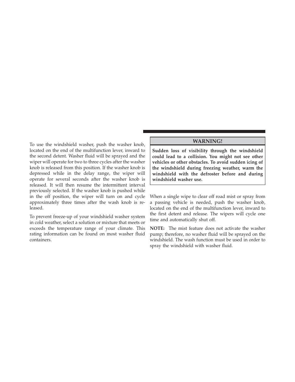 Windshield washers, Mist feature | Ram Trucks 2012 Chassis Cab - Owner Manual User Manual | Page 158 / 502