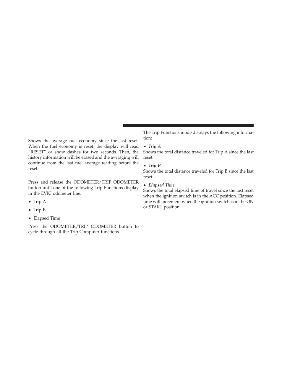 Evic average fuel economy, Trip functions | Ram Trucks 2012 Chassis Cab - Owner Manual User Manual | Page 214 / 502
