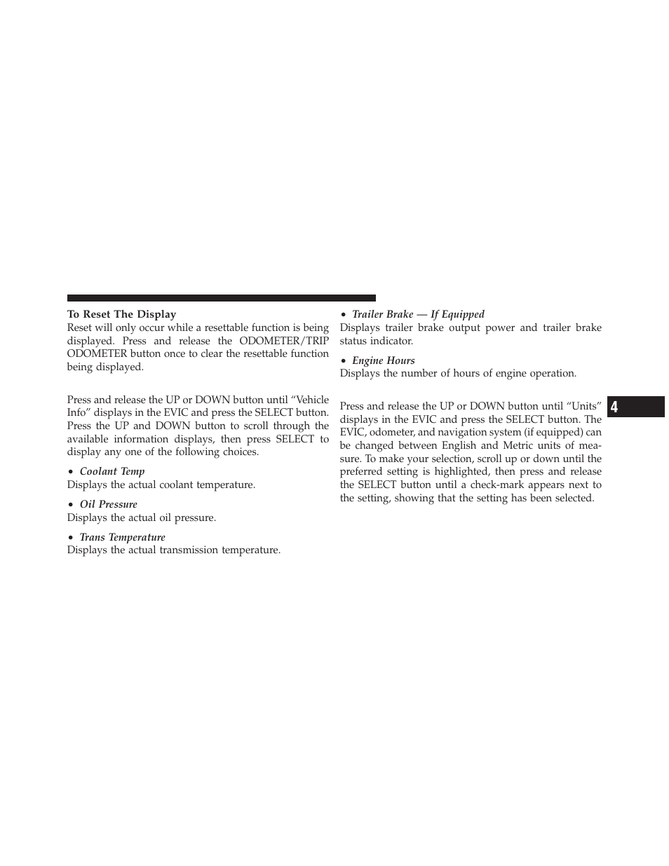 Vehicle info (customer information features), Units, Vehicle info | Customer information features) | Ram Trucks 2012 Chassis Cab - Owner Manual User Manual | Page 215 / 502