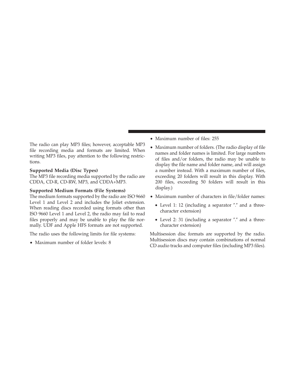 Notes on playing mp3 files | Ram Trucks 2012 Chassis Cab - Owner Manual User Manual | Page 230 / 502