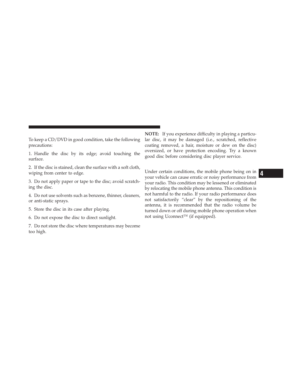 Cd/dvd disc maintenance, Radio operation and mobile phones | Ram Trucks 2012 Chassis Cab - Owner Manual User Manual | Page 257 / 502