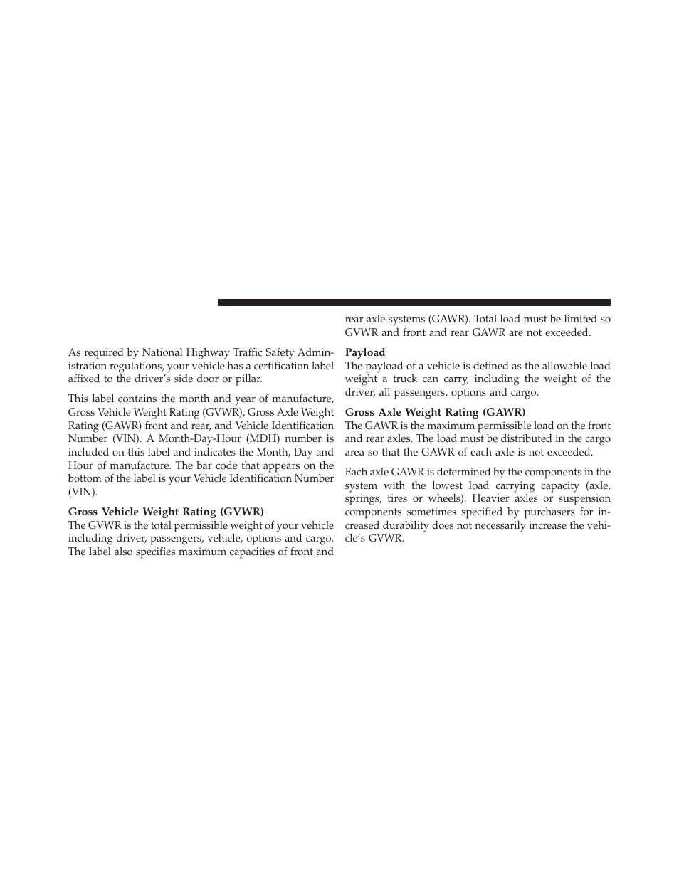Vehicle loading, Certification label | Ram Trucks 2012 Chassis Cab - Owner Manual User Manual | Page 344 / 502
