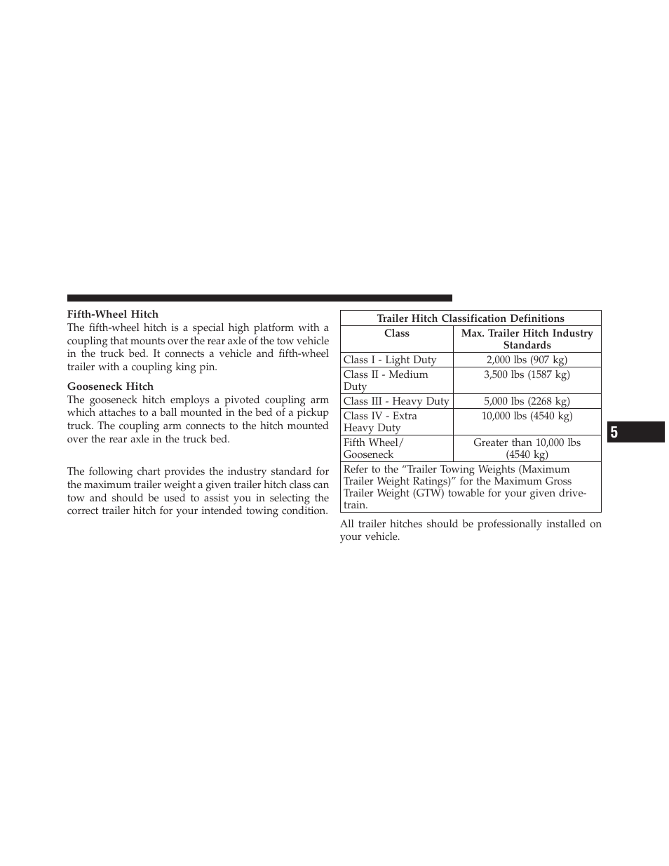 Trailer hitch classification | Ram Trucks 2012 Chassis Cab - Owner Manual User Manual | Page 349 / 502