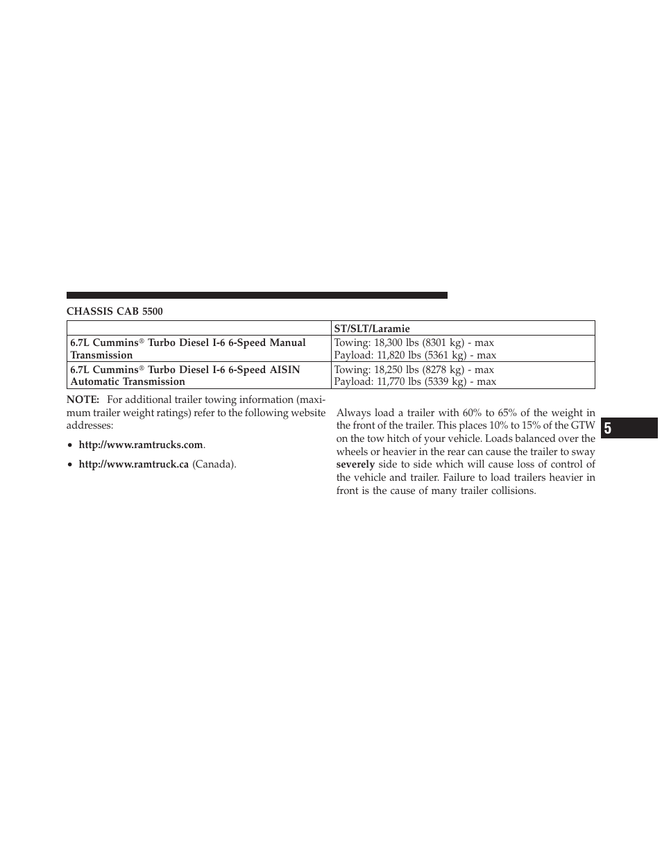 Trailer and tongue weight | Ram Trucks 2012 Chassis Cab - Owner Manual User Manual | Page 351 / 502