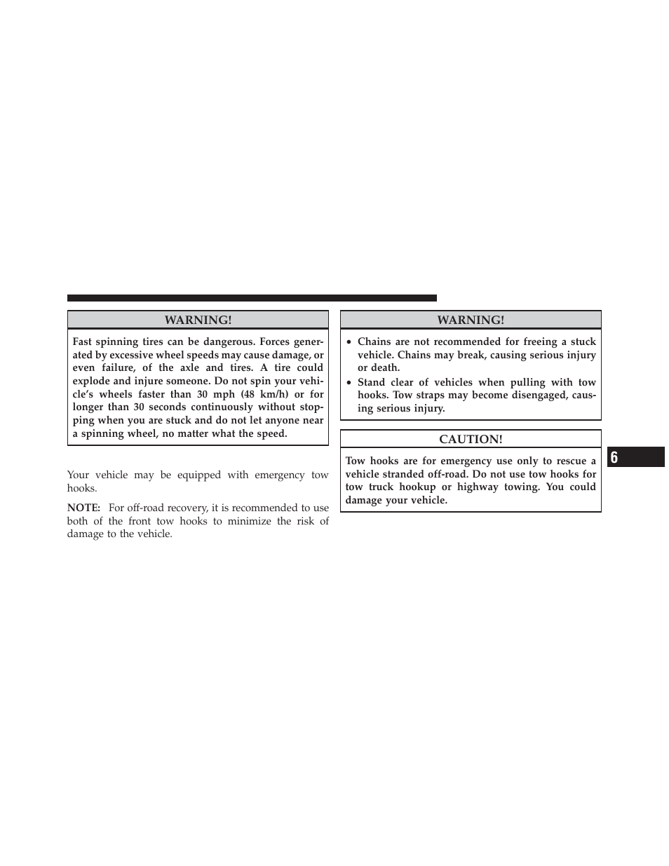 Emergency tow hooks — if equipped | Ram Trucks 2012 Chassis Cab - Owner Manual User Manual | Page 395 / 502