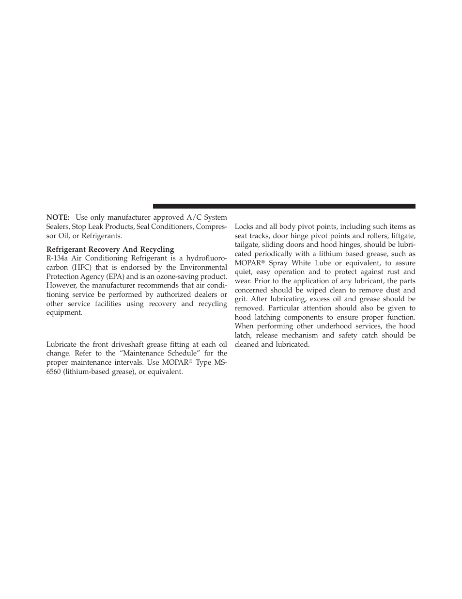 Body lubrication, Front prop shaft lubrication – four-wheel, Drive models | Ram Trucks 2012 Chassis Cab - Owner Manual User Manual | Page 414 / 502