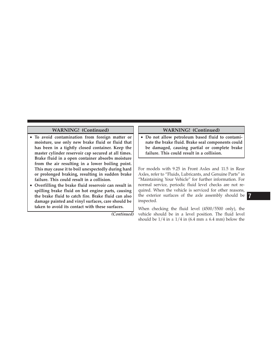 Rear axle and 4x4 front driving axle fluid level, Rear axle and 4x4 front driving axle fluid, Level | Ram Trucks 2012 Chassis Cab - Owner Manual User Manual | Page 427 / 502