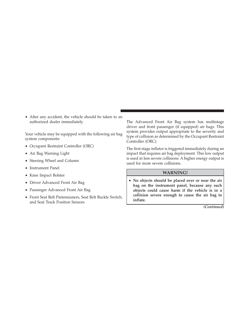 Air bag system components, Advanced front air bag features | Ram Trucks 2012 Chassis Cab - Owner Manual User Manual | Page 56 / 502