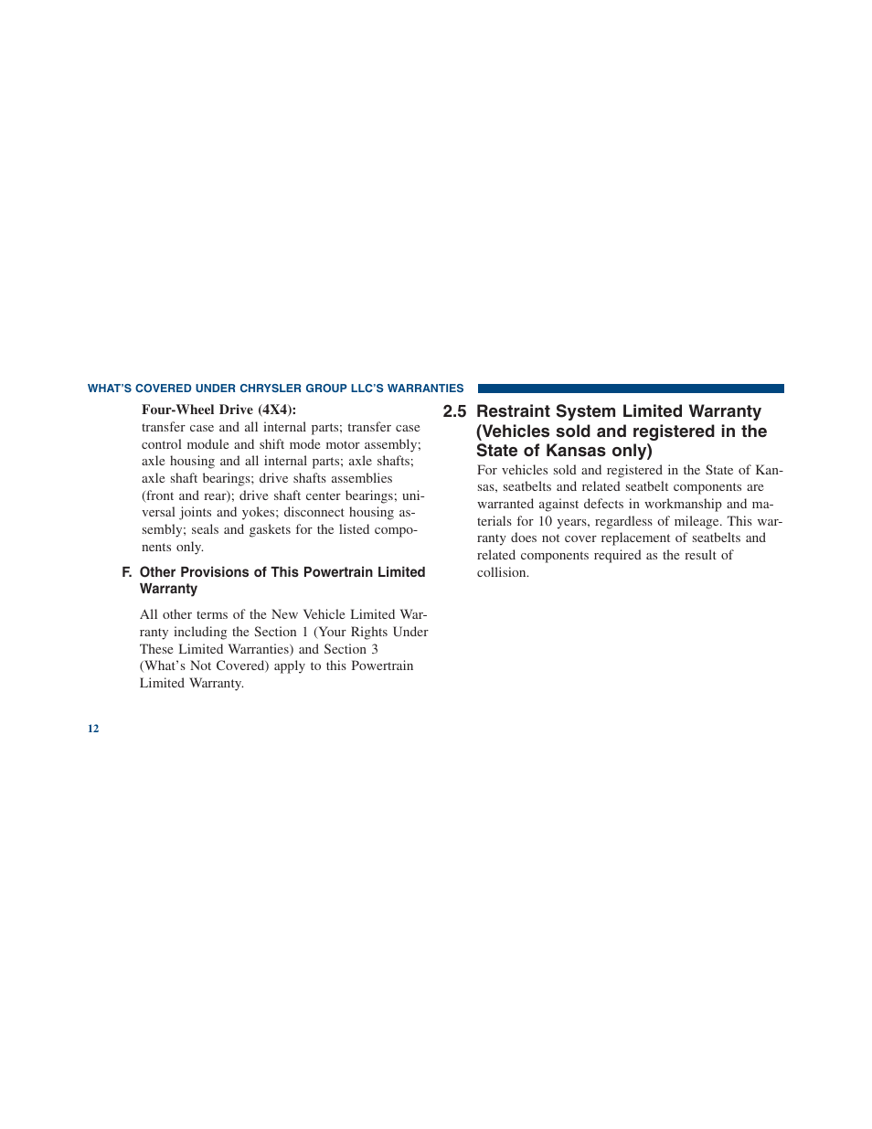 Restraint system limited warranty | Ram Trucks 2012 Chassis Cab - Warranty Manual User Manual | Page 14 / 44