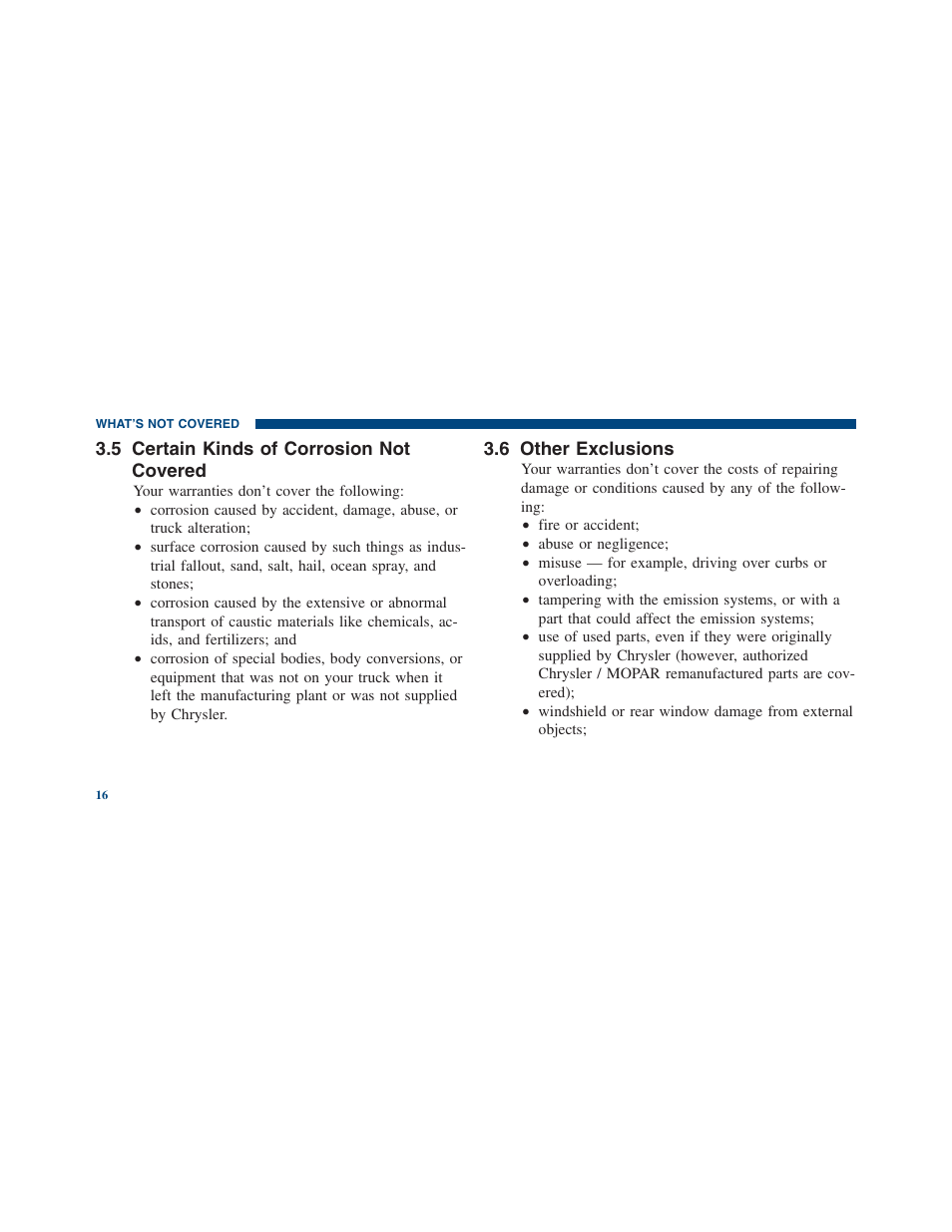 Other exclusions, Total loss, salvage, junk, or scrap vehicles, Not covered | Ram Trucks 2012 Chassis Cab - Warranty Manual User Manual | Page 18 / 44