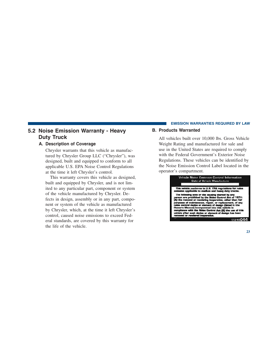 Noise emission warranty - heavy duty truck, Noise emission warranty - heavy, Duty truck | Ram Trucks 2012 Chassis Cab - Warranty Manual User Manual | Page 25 / 44