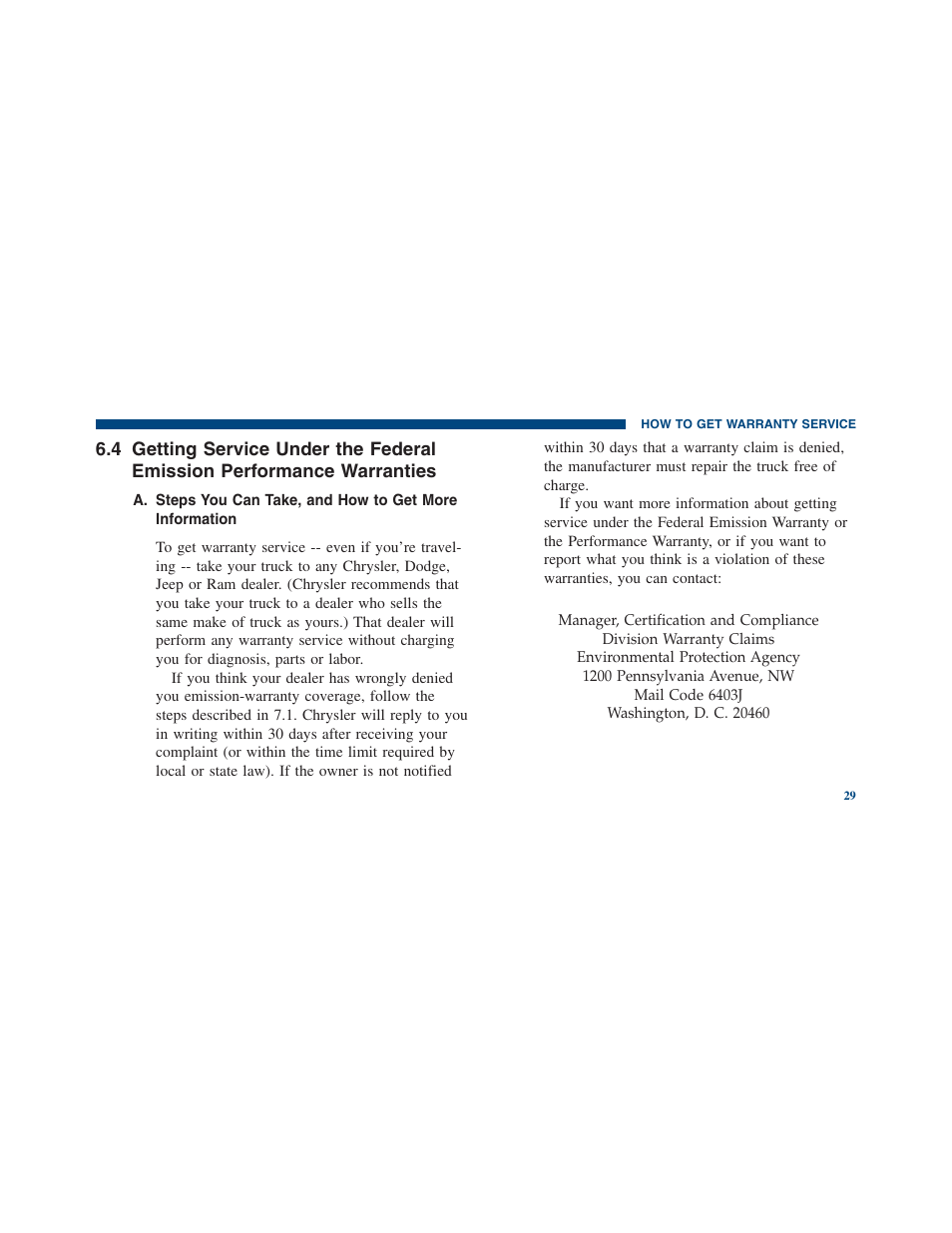 Getting service under the federal emission, Performance warranties | Ram Trucks 2012 Chassis Cab - Warranty Manual User Manual | Page 31 / 44