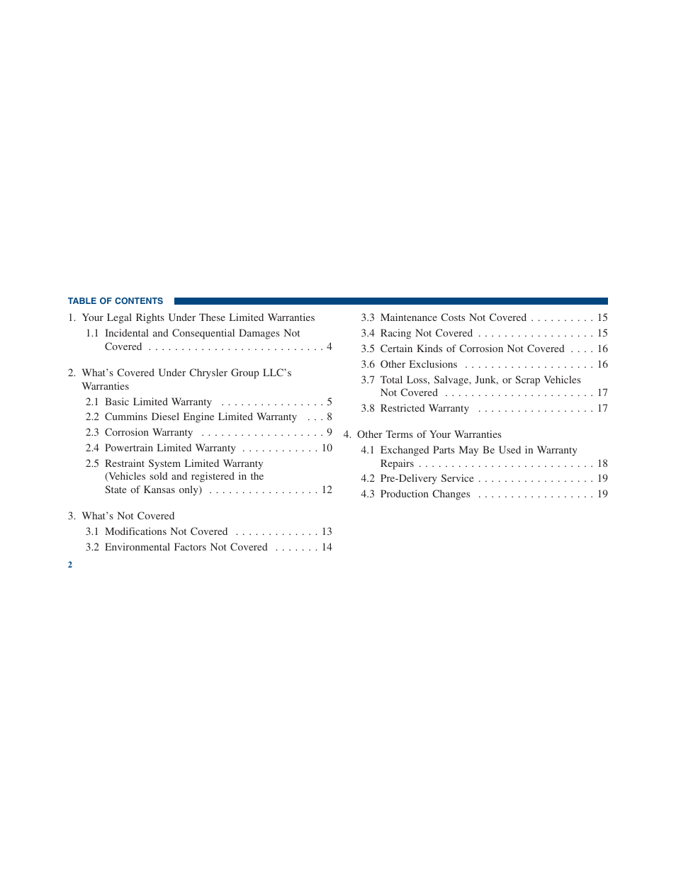 Ram Trucks 2012 Chassis Cab - Warranty Manual User Manual | Page 4 / 44