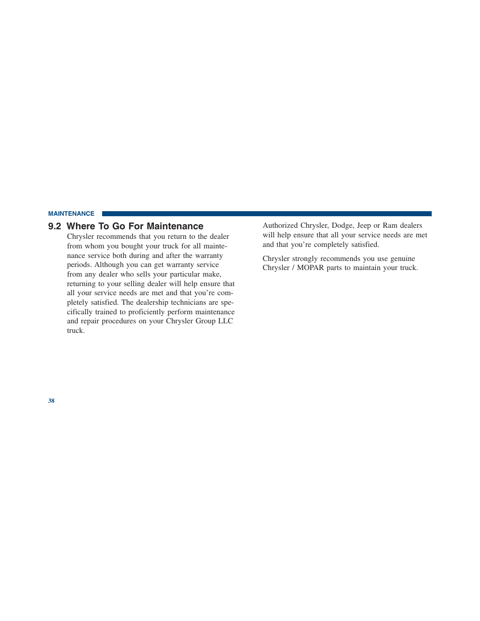 Where to go for maintenance, 2 where to go for maintenance | Ram Trucks 2012 Chassis Cab - Warranty Manual User Manual | Page 40 / 44