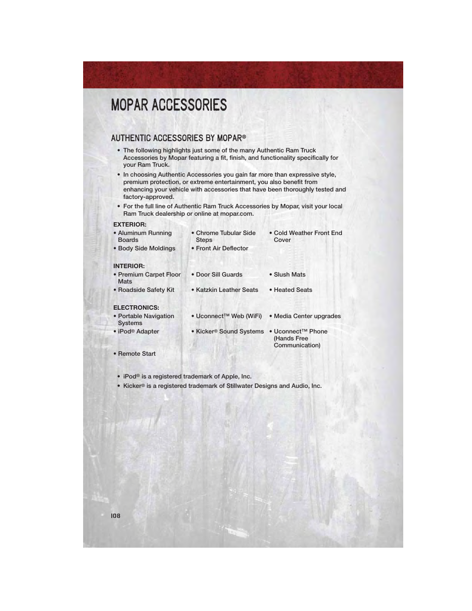 Mopar accessories, Authentic accessories by mopar | Ram Trucks 2012 Chassis Cab - User Guide User Manual | Page 110 / 116