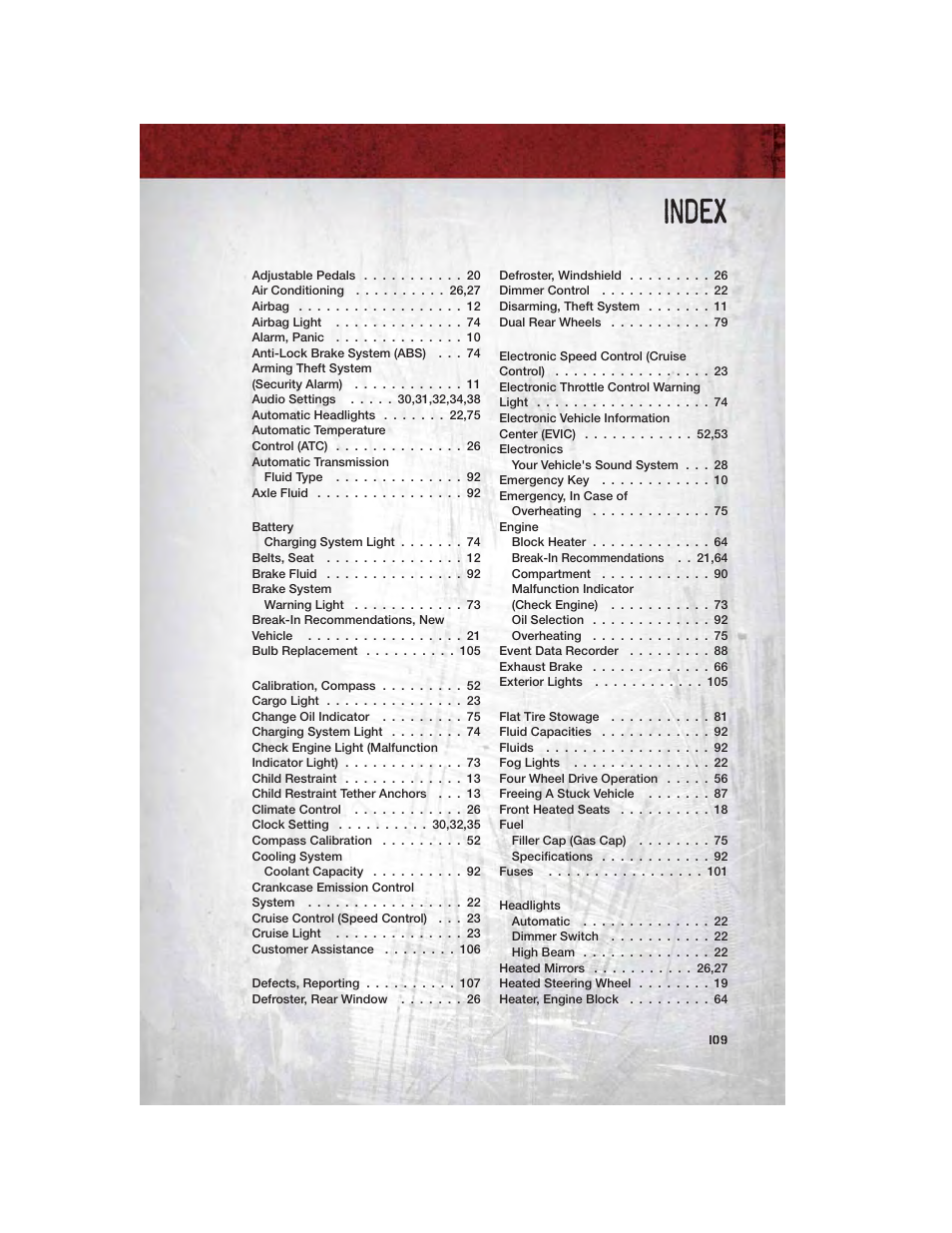 Index | Ram Trucks 2012 Chassis Cab - User Guide User Manual | Page 111 / 116