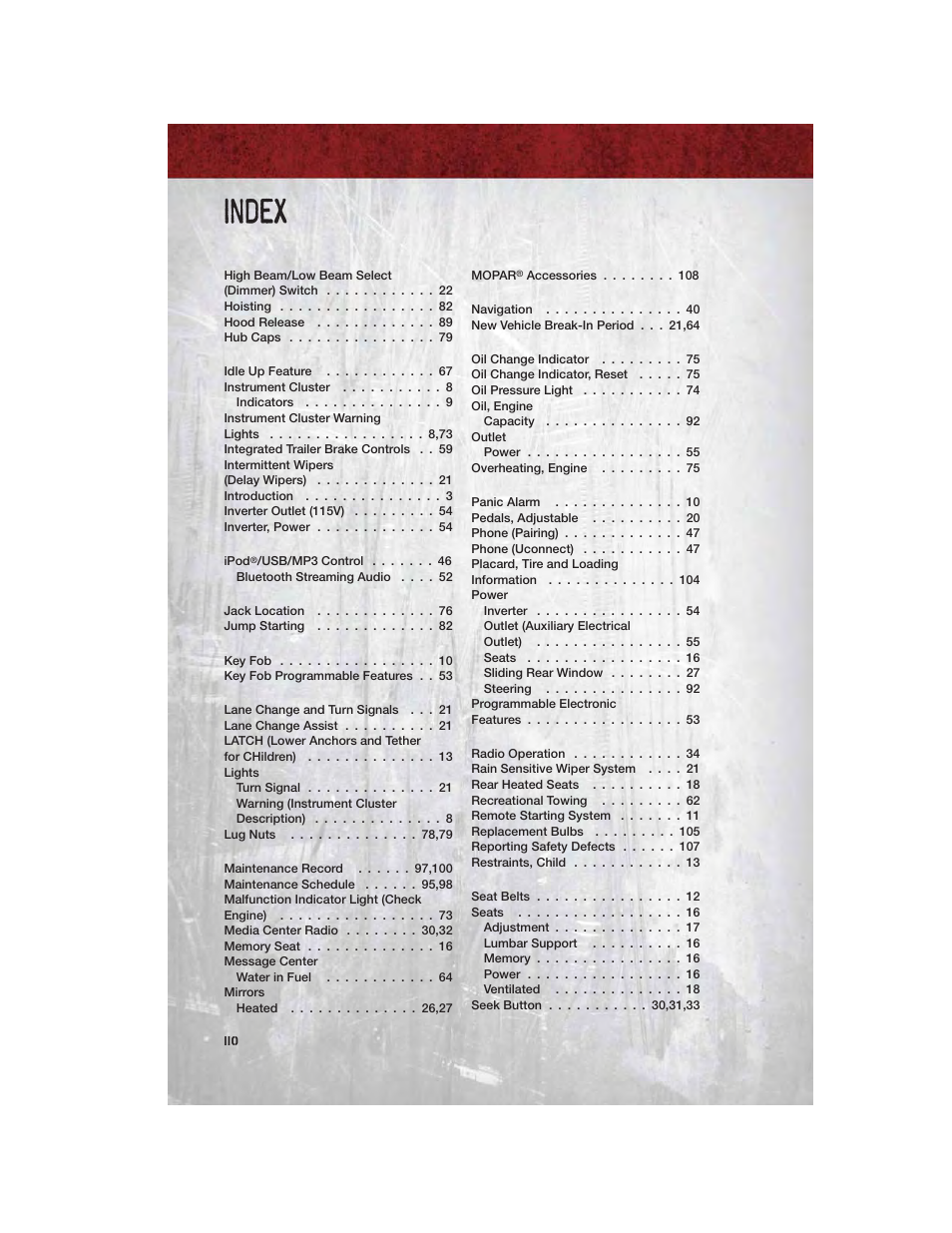 Index | Ram Trucks 2012 Chassis Cab - User Guide User Manual | Page 112 / 116