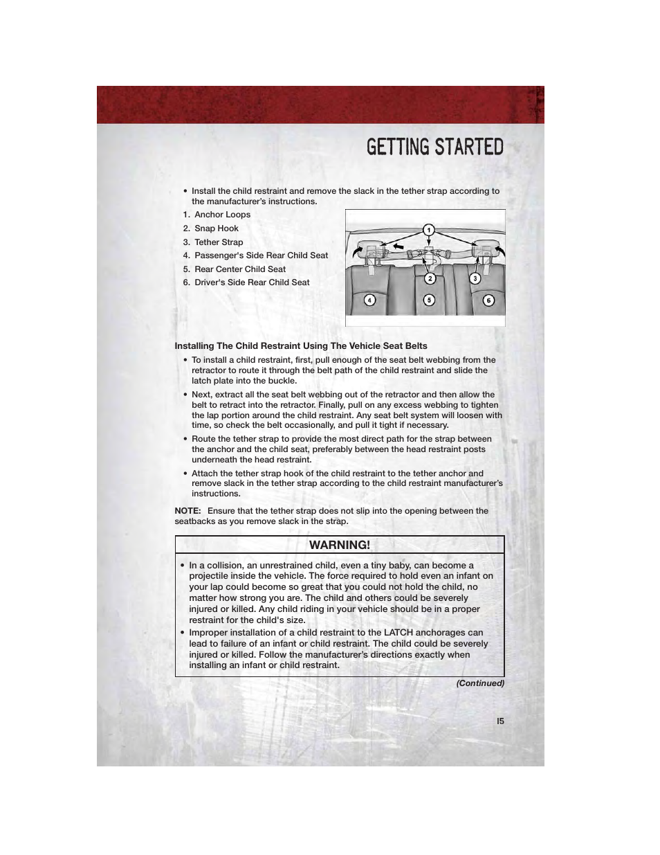 Getting started, Warning | Ram Trucks 2012 Chassis Cab - User Guide User Manual | Page 17 / 116