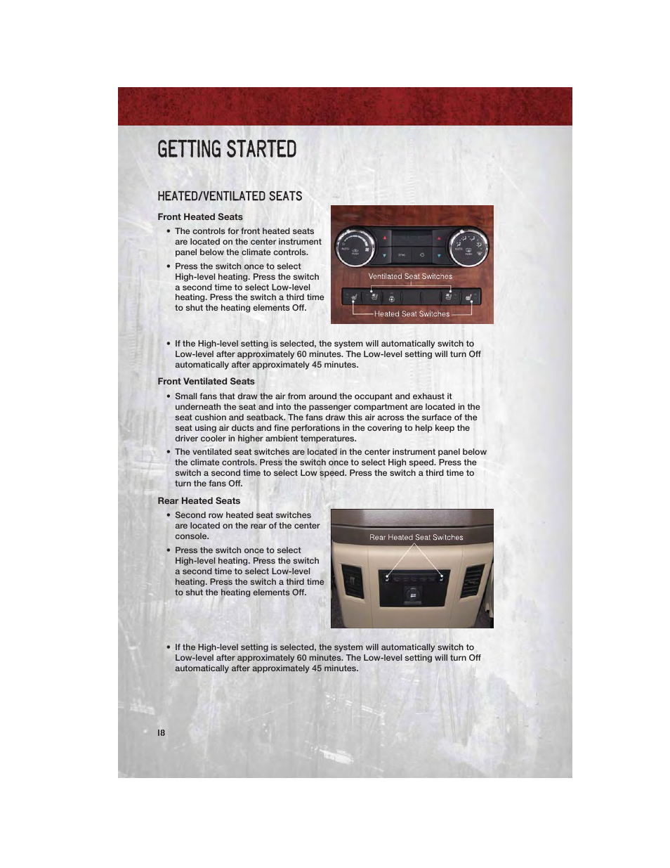 Heated/ventilated seats, Front heated seats, Front ventilated seats | Rear heated seats, Getting started | Ram Trucks 2012 Chassis Cab - User Guide User Manual | Page 20 / 116