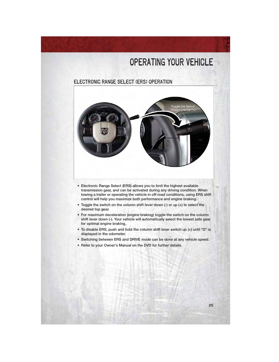 Electronic range select (ers) operation, Operating your vehicle | Ram Trucks 2012 Chassis Cab - User Guide User Manual | Page 27 / 116