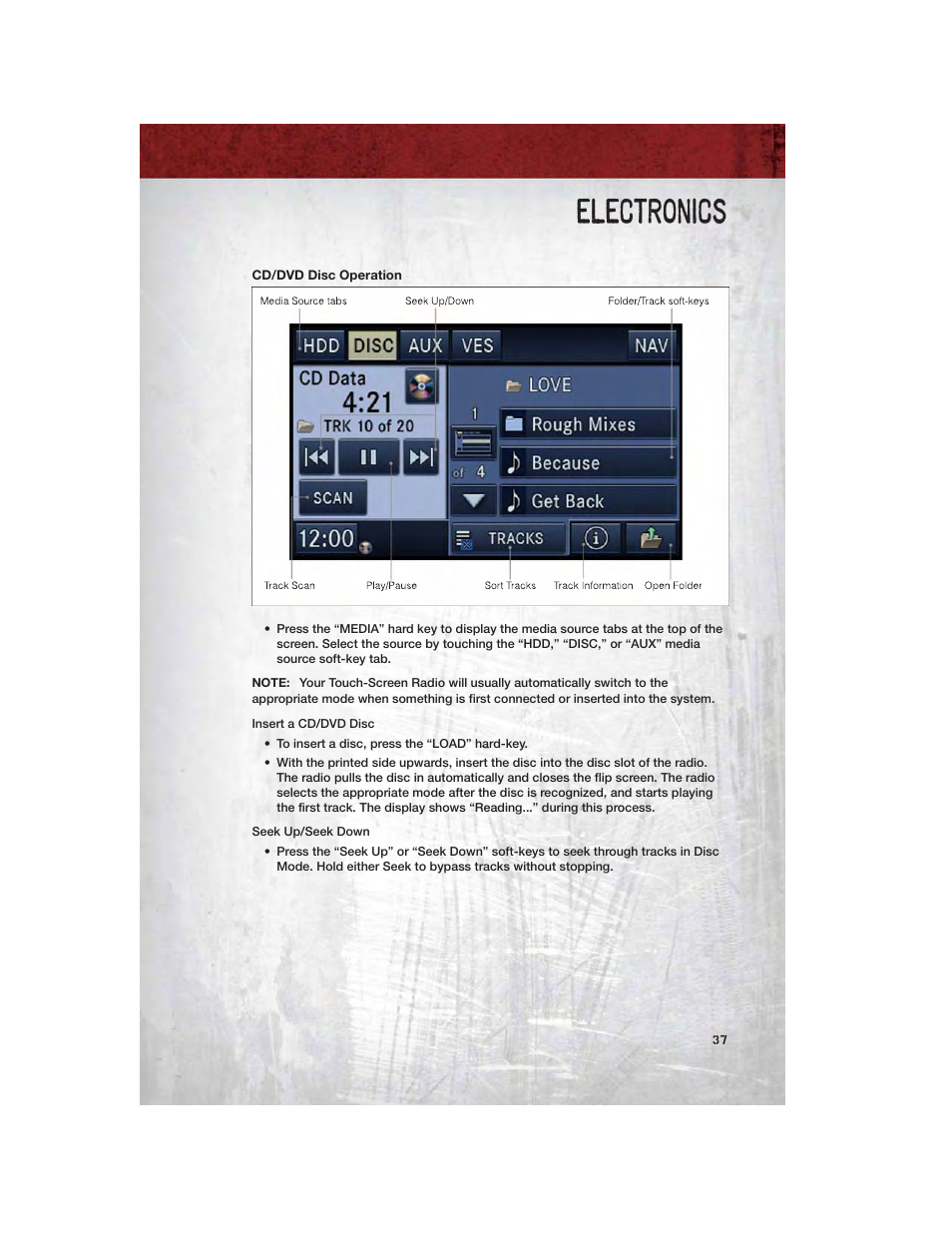 Cd/dvd disc operation, Electronics | Ram Trucks 2012 Chassis Cab - User Guide User Manual | Page 39 / 116